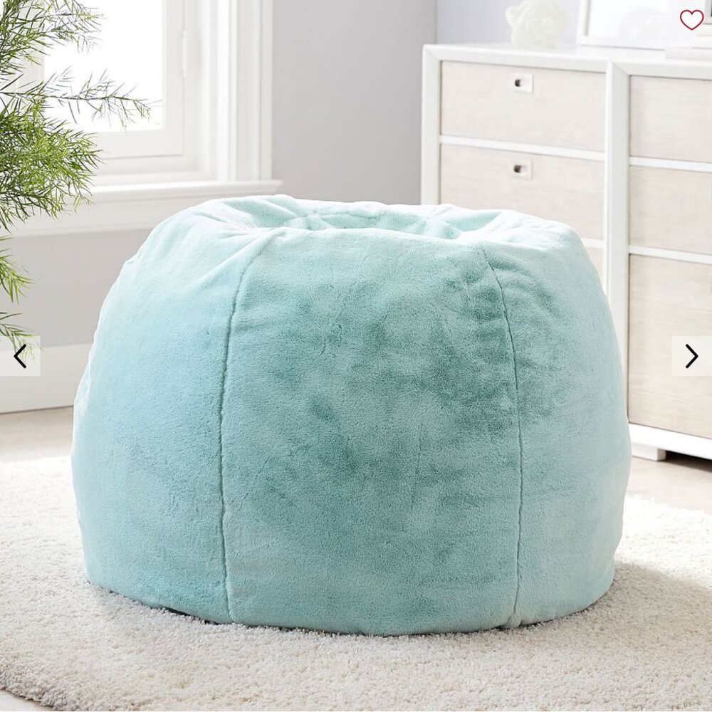 Pottery Barn Teen - Large Aqua Blue Faux Fur Bean Bag Chair Slipcover only